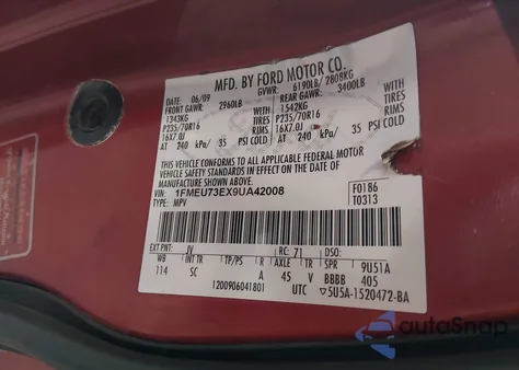 2009 Ford Explorer Xlt z USA, uszkodzony, nr VIN 1FMEU73EX9UA42008